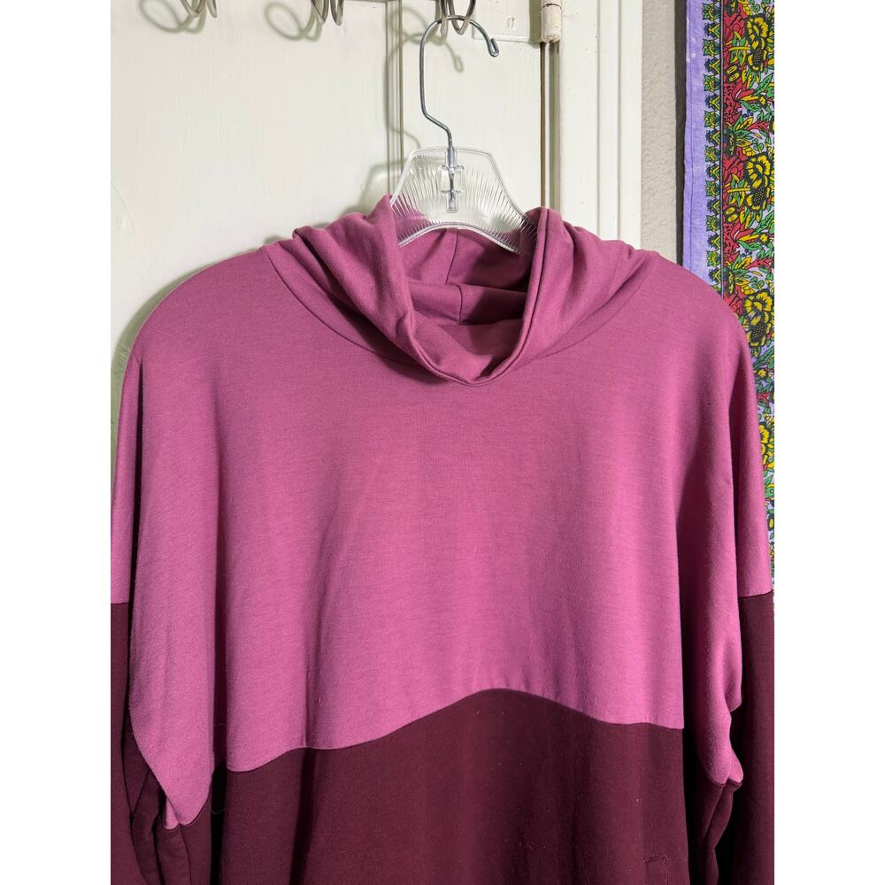 Zelos Color Block Cowl Neck Hoodie Pink Burgundy Pullover Sweatshirt - Large - Picture 4 of 8